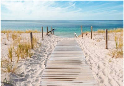 Fotobehangkoning - Behang - Vliesbehang - Fotobehang Strandpad naar de Zee - 400 x 280 cm