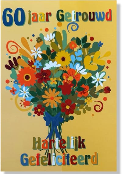 60 jaar Getrouwd! Luxe huwelijk wenskaart 60 jarig jubilieum - 12x17cm - Gevouwen kaart inclusief envelop - Huwelijkskaart