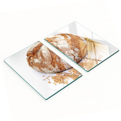 Glazen serveerplanken voor in de keuken met afbeeldingen van brood en tarwe, 2x40x52 cm