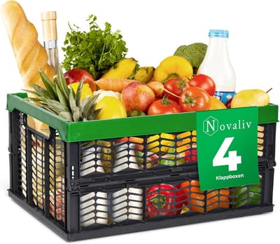Set van 4 Opvouwbare Boodschappenmanden (30L) - Stabiele, Inklapbare Opbergboxen voor Auto en Thuis