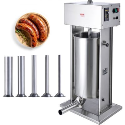 VEVOR Elektrische worstvuller, 25 L / 55 lbs verticale vleesvuller, 400 W motor, traploze snelheidsregeling en voetpedaal, gemaakt van roestvrij staal van voedingskwaliteit 304, 5 vulbuizen voor thuis- en commercieel gebruik