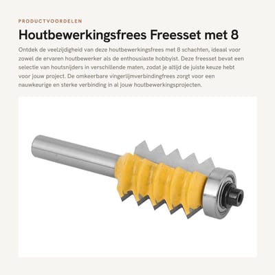 Dailygoods- Houtbewerkingsfrees 8 Schachten - Freesset 8mm/6mm - Houtsnijder met Meerdere Tanden - Duurzaam Hardmetaal - Chiploze Snede - Geschikt voor Langdurig Gebruik