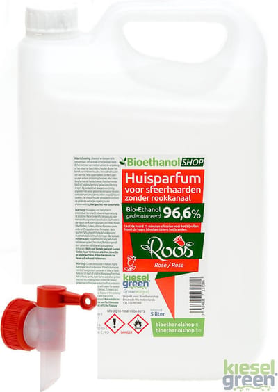 Premium -Bio-ethanol met Rozengeur - Bioethanol - 100% biobrandstof - 5 liter (incl. dopkraan)