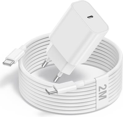 USB C Adapter - snellader - 20W - Met type USB C naar Type USB C Kabel - 2M - Wit
