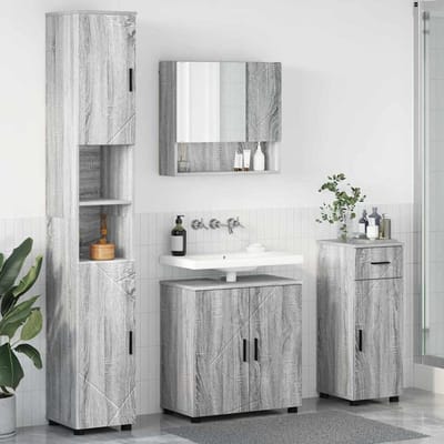 vidaXL - Badkamermeubel - Set - 4 - pcs - Grijs - Sonoma - Bewerkt - hout - & - Metaal