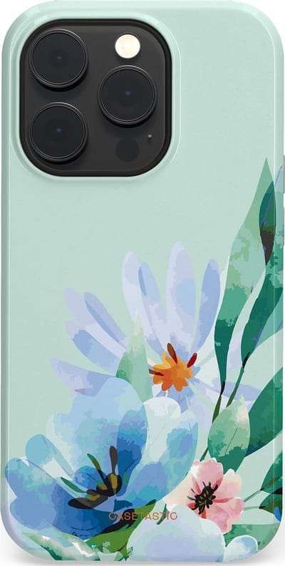 Casetastic hoesje geschikt voor Apple iPhone 14 Pro - MagSafe - Dubbellaagse bescherming - Lente schildering - Fashion Case - Lichtgrijs Lichtblauw Mintgroen