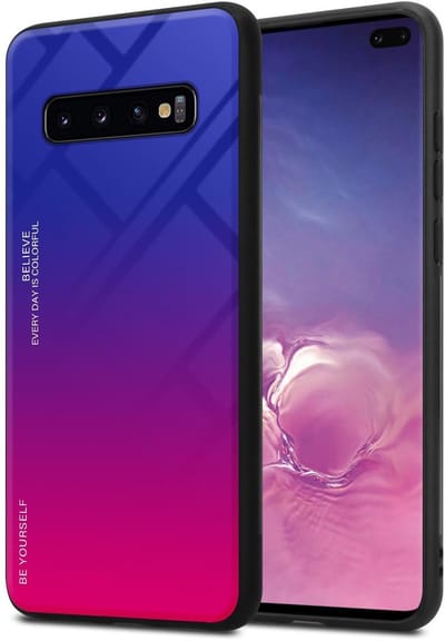Cadorabo Hoesje geschikt voor Samsung Galaxy S10 PLUS in PAARS - ROOD - Tweekleurige beschermhoes van TPU-silicone Case Cover en achterzijde van gehard glas