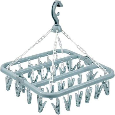Droogrek met 32 clips 32 x 32 cm - draaibaar & opvouwbaar voor sokken, ondergoed, handdoeken