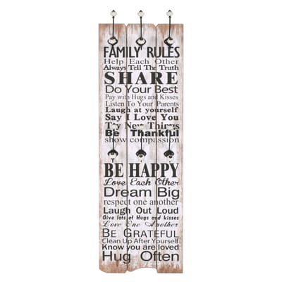 vidaXL - Wandkapstok - met - 6 - haken - FAMILY - RULES - 120x40 - cm