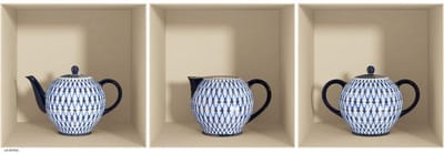 Sticker met 3D-effect, blauw gestreepte theepot, 40 x 120 cm