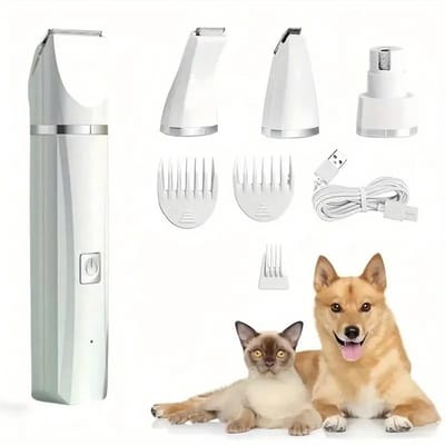 Ynkkvre -Elektrische Hondentondeuse 4 in 1 - Draadloze Hondentrimmer - Honden Trimset - Tondeuse - Poten Trimmer Hond - Vacht Trimmen - Stil - Scheermachinevoor Honden en Katten - Wit