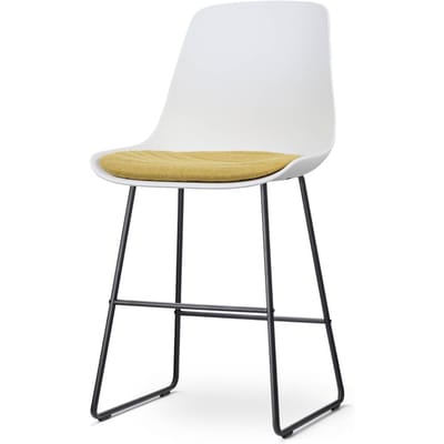 Nolon Nino-Liv Barkruk Wit met Okergeel Zitkussen - Zwart Onderstel - 65 cm - Kookeiland - Barkruk met Rugleuning