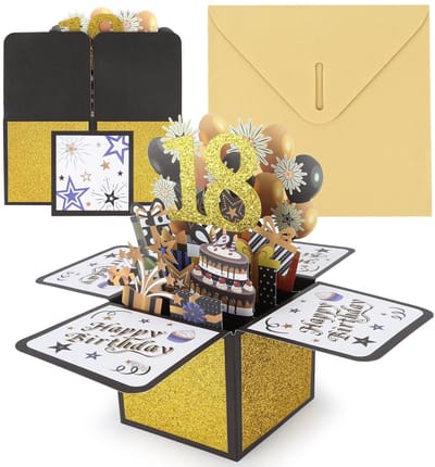 Dailygoods - Verjaardagskaart 18, pop-upkaart verjaardag met enveloppen en kaarten, 18 verjaardag 3D pop-up verjaardagskaart, Happy Birthday verjaardagskaart 18e verjaardag voor jongen meisje