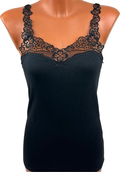 Marco Rossi - Random kant - Dameshemd kant - Onderhemd - Singlet - Katoen - Dames - Zwart - Maat M/38 - Model 6