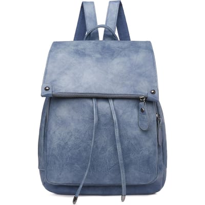 Damesrugzak PU-leer Effen kleur Grote capaciteit Casual Mode Dagrugzakken Reizen Werkschouder blauw