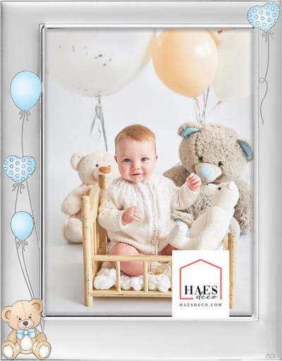 HAES DECO – Verzilverde Baby Fotolijst Blauw Matteo voor een foto van 10x15 cm – B17246BHS