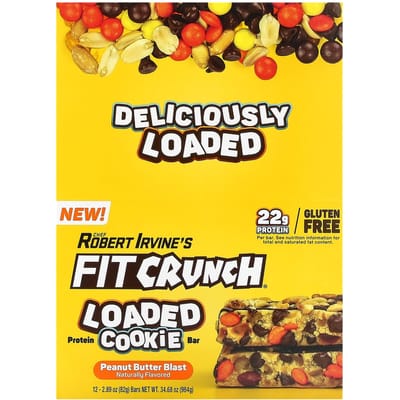 FITCRUNCH, Barre Cookie Riche en Protéines, Saveur Beurre de Cacahuète, 12 Barres, 2.89 (82 grammes) Chaque