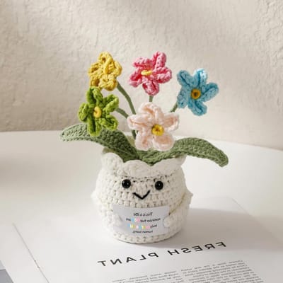Gehaakt Bloemboeket - Gebreide Potplant - Thuis Decoratie - Handgemaakt Katoen - 5 Bloemen - Prachtig