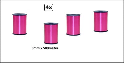 4x Krullint pink/fuchsia 5mm x 500m - krullint kerst thema feest decoratie kado kadolint verjaardag