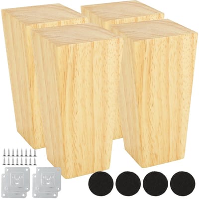 Cosensi- Meubelpoten Set van 4 - Houten Meubelpoten - Kastpoten 10 cm - Tafelpoten - Vierkante Poten - Met Voetkussen