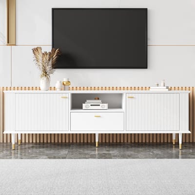 REDOM - TV-Meubel - Met Open Vak, Lade En Kabeldoorvoer - Modern - MDF - Wit - 170 x 36 x 54 cm