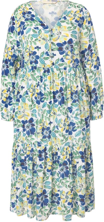 MIAMODA - Dames - Maxi-jurk A-lijn bloemenpatroon volant - Off-white - Maat 46