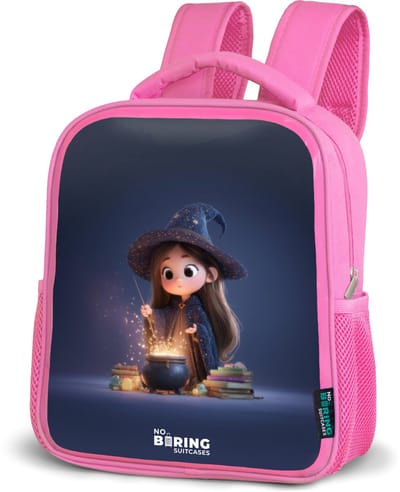 NoBoringSuitcases.com® - Rugzak roze - Schooltas meisjes - Betoverend meisje met ketel - Kinder rugtas meisje - Boekentas kind - Kinderrugzak voor school - Schoolrugzak