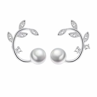 Synthetische Parel- Parel oorbellen zilver blad strass - Charme Bijoux