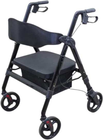 Premis Ony design XXL/HD rollator - max gewicht: 200 kg - Zitbreedte 55 cm - Opvouwbaar - Handige tas onder de zachte zitting - Verstelbare zithoogte + handgreep hoogte - Midnight Black
