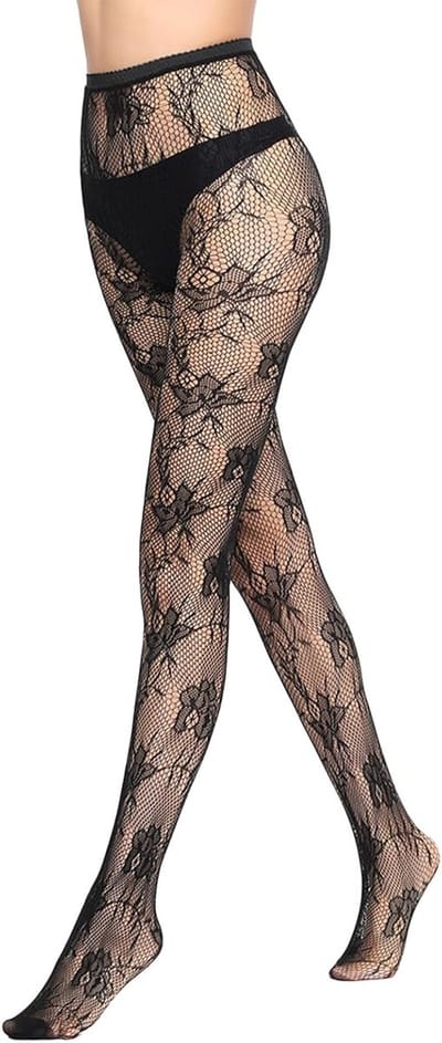 Sexy zwarte visnet panty’s voor dames maat L met decoratief ontwerp, ademend en slankmakend effect, lage taille 20 den 1 stuk