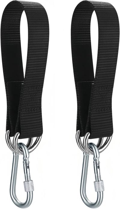 Hanging Kit voor Boomschommels - 2 Stukken Hammock Strap met 2 Carabiners en 4 D-Ringen - Schommel Touw voor Tuin en Hammocks - Zwart (33.5 x 2.5cm)