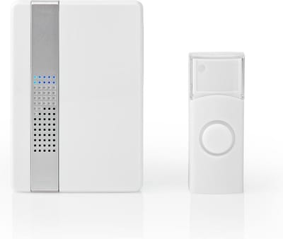 Nedis Draadloze Deurbelset - Netvoeding - 220 - 240 V AC 50 Hz - 1x CR2032 - Volume: 80 dB - Signaalbereik: 300 m - IP44 - 36 Melodiën - 1 Ontvanger - Wit