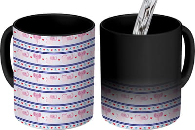 Magische Mok - Foto op Warmte Mokken - Koffiemok - Roze - Olifant - Lijn - Design - Magic Mok - Beker - 350 ML - Theemok