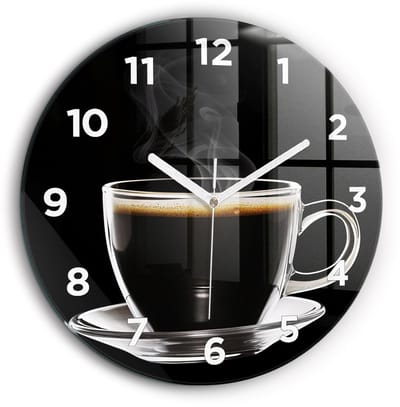Wallfluent Wandklok - Zwarte koffie Decoratieve Wandklok - 60 cm x 60 cm - Zwart Wandklok - Witte Handen - Wandklok Met Cijfers - Wandklok voor in de Keuken - Ronde Glazen Wandklok - Minimalistisch Wandklok - Decoratieve Wandklok