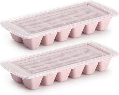 PlasticForte IJsblokjesvormen - roze - 2x stuks - met afsluitdeksel - 28 x 11 cm - ijsklontjes bakje - kunststof
