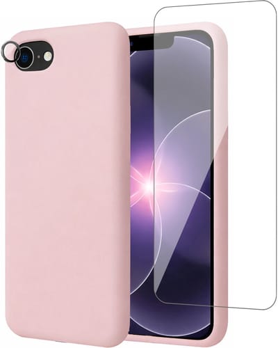 Hoesje geschikt voor iPhone 17e - Screenprotector Glas & Camera Protector - Mat Back Case Roze