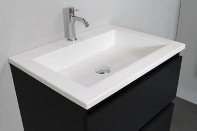 Adema Bella badmeubel met acryl wastafel 1 kraangat met spiegel met licht 60x55x46cm Zwart mat