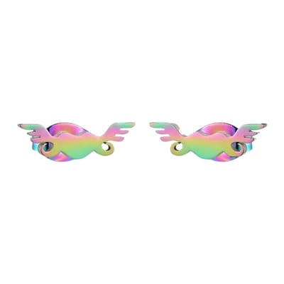 Aramat Jewels | Oorbellen | Regenboog hartjes oorstekers met vleugels – 11mm | | | |11mm | Staal | Kinderen, Volwassenen | Verkleurd niet
