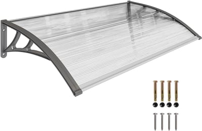 Outsunny Deurluifel Polycarbonaat, Aluminium 110L x 60B x 18H cm Transparant+Grijs