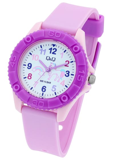 Q&Q-Kinder horloge-Unicorn-Lila/Paars-35mm kast-10bar waterdicht