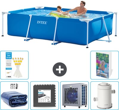 Intex Rechthoekig Frame Zwembad - 260 x 160 x 65 cm - Blauw - Inclusief Solarzeil - Vloertegels - Warmtepomp - Zwembadfilterpomp - 7-delig