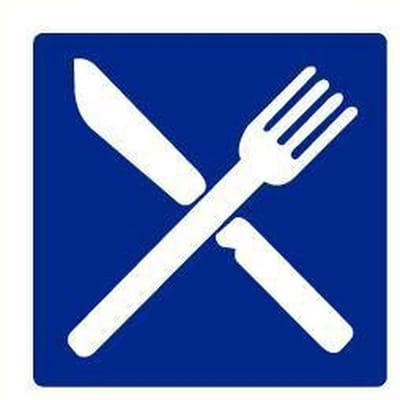 Restaurant sticker, blauw wit 300 x 300 mm