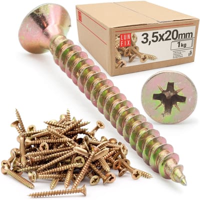 LUN FIX - Universeelschroef 3,5x20 mm - 1kg (1150 Stuks) - Kruiskop PZ2 - Verzonken kop - Houtschroeven