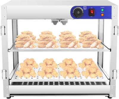 Professionele Warmhoud Vitrine RVS met 2 Niveaus - Bovenste Warmhoudkast voor Snacks en Warme Gerechten