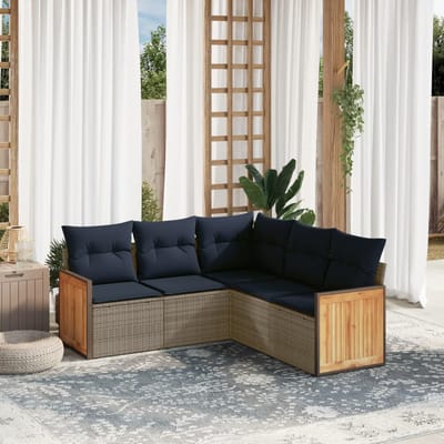 vidaXL - 5-delige - tuinbankset - met - kussens, - grijs - polyrotan
