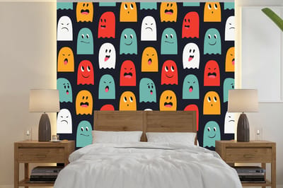 Behang - Fotobehang Patroon - Pacman - Games - Spook - Jongens - Kinderen - Kids - Breedte 240 cm x hoogte 240 cm