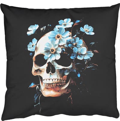 Sierkussens - Kussentjes Woonkamer - 50x50 cm - Schedel - Blauw - Bloemen - Bladeren