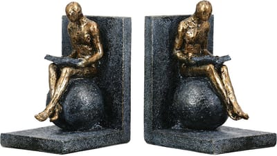 boekensteun set van 2 - momenten van bezinning - 11x28x19 cm - poly resin grijs met goud