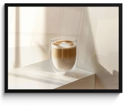 Poster in lijst - Fotolijst 70x50 cm - Posters - Mok - Latte - Minimalistisch - Schaduw - Posterlijst zwart - Decoratie - Wanddecoratie woonkamer - Muurdecoratie slaapkamer