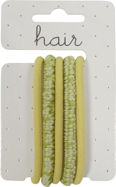 Elastiek/Scrunchie Set Ribbel en Ruit Décor - Geel/Groen - 5 stuks